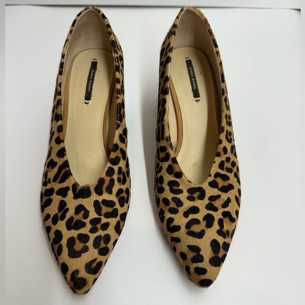 Zara Leopard Print Block Heel Pumps - Tan, Black - Picture 4 of 15